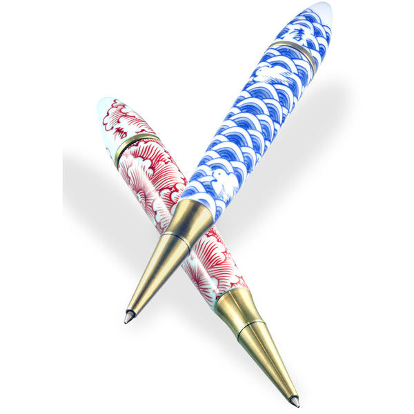 セーラー製　陶器製ボールペン青海波　波千鳥 李荘窯製 波模様ボールペン 150.2mm（セーラー製 陶器製ボールペン青海波